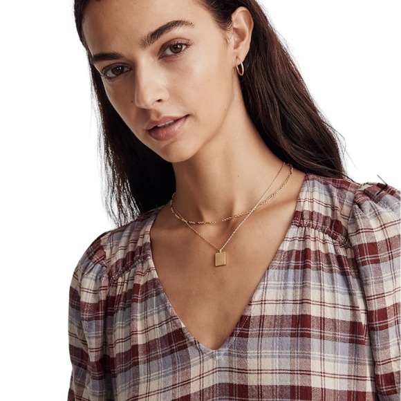 NWT Madewell Plaid Tiered Puff Sleeve Midi Dress in Dusk Peri Plaid - XXS XS - Picture 4 of 16